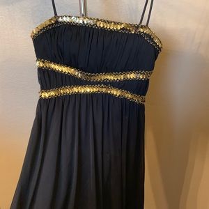 Semi formal black gold dress
